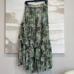 FREE PEOPLE Marietta Floral Green Tiered Maxi Skirt